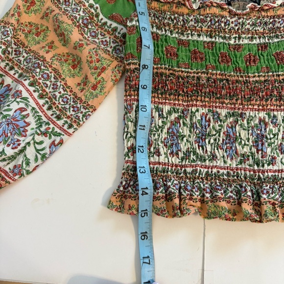 Zara Linen Floral Print Vintage Balloon Sleeve Peasant Blouse Cropped Top Sz SM - Picture 8 of 8